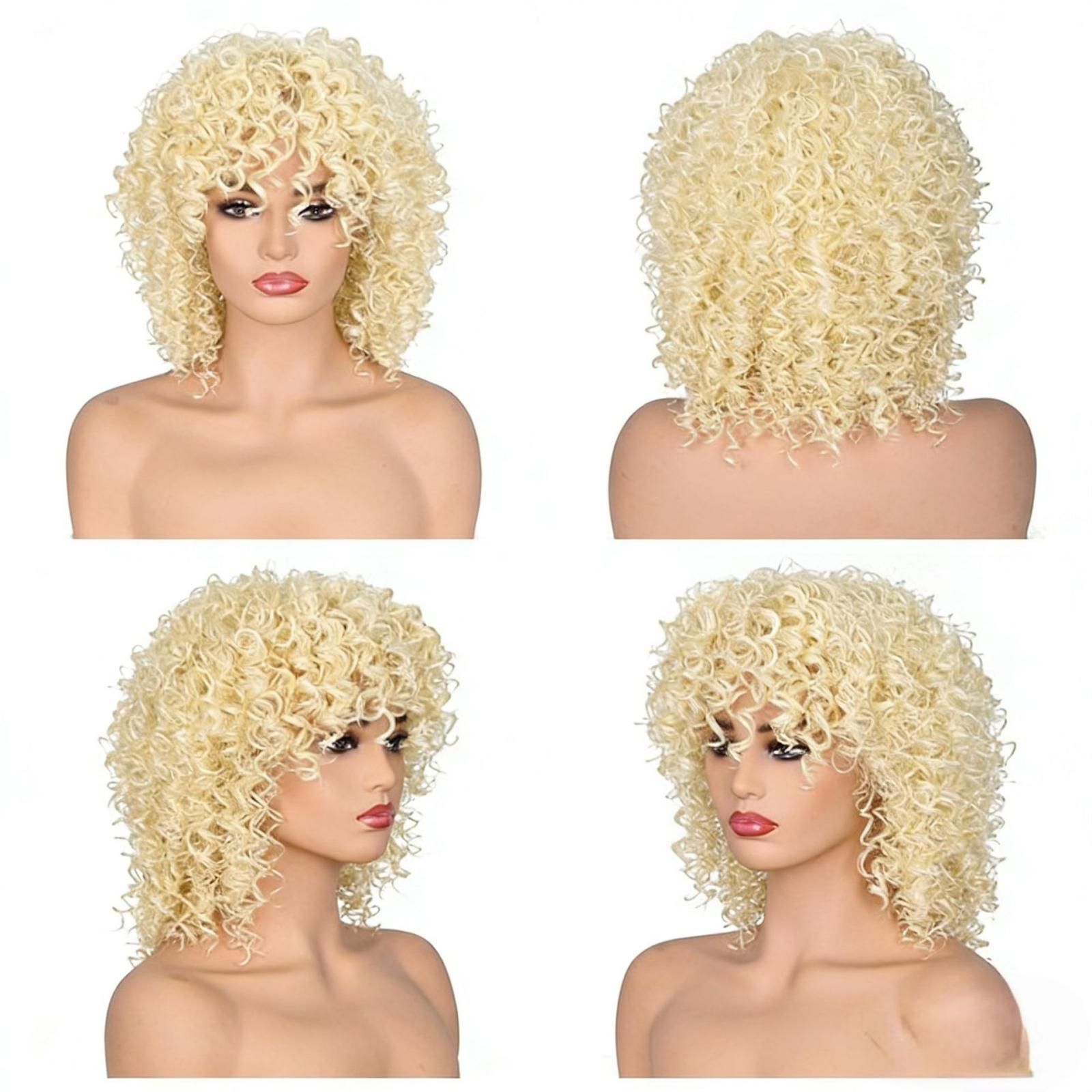 Short Afro Kinky Curly Wigs with Bangs for Women's - Image 2