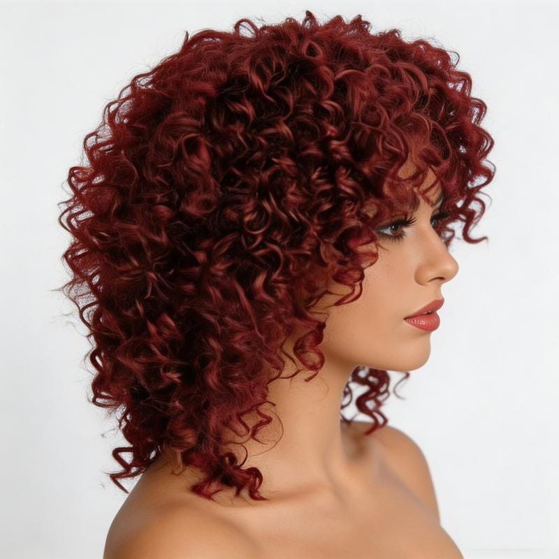 Short Afro Kinky Curly Wigs with Bangs for Women's - Image 15