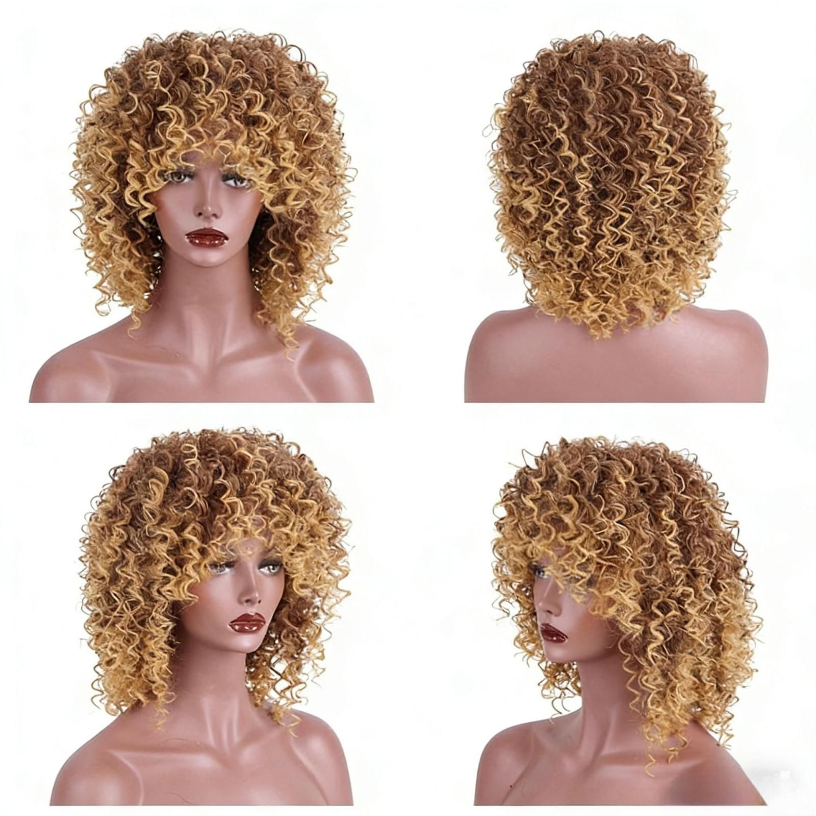 Short Afro Kinky Curly Wigs with Bangs for Women's - Image 8