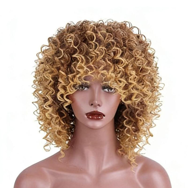 Short Afro Kinky Curly Wigs with Bangs for Women's - Image 7