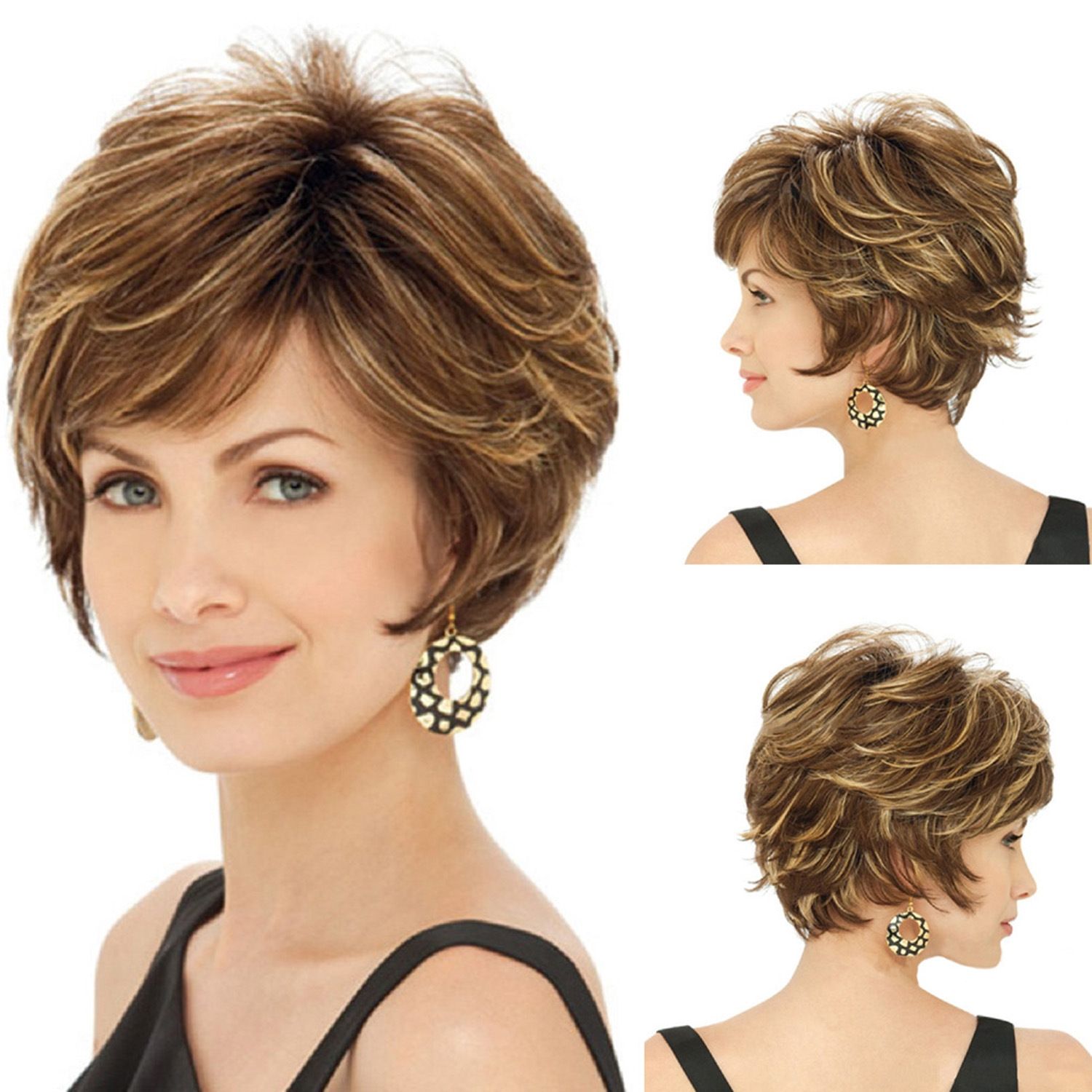 Ladies Fluffy Short Curved Head Set Chemical Fiber Wig - Image 3
