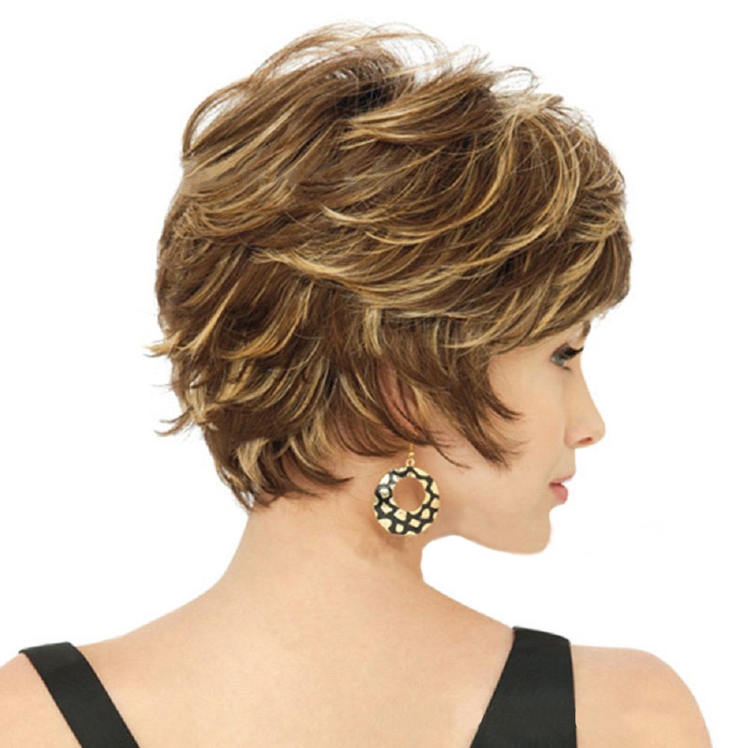 Ladies Fluffy Short Curved Head Set Chemical Fiber Wig