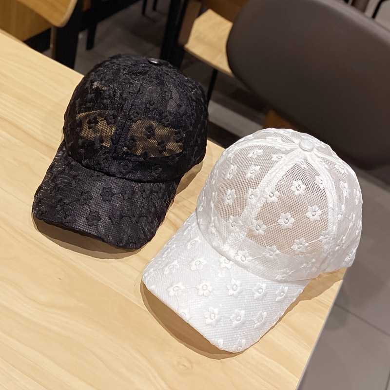 Breathable Flowers Lace Baseball Cap; Sunscreen Hollow Out Adjustable Sports Sun Hat For Women - Image 9