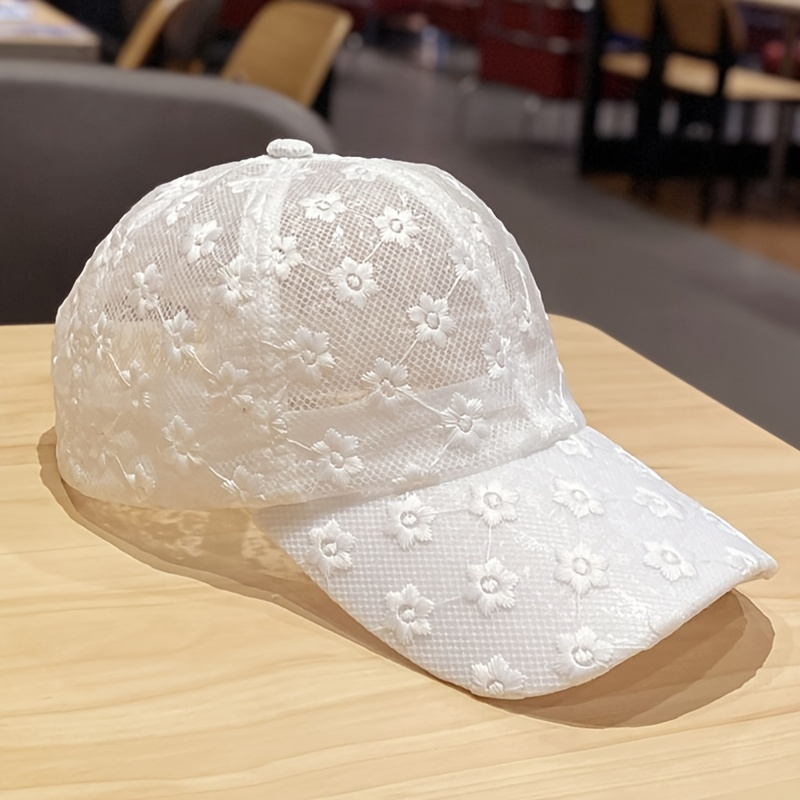 Breathable Flowers Lace Baseball Cap; Sunscreen Hollow Out Adjustable Sports Sun Hat For Women - Image 5