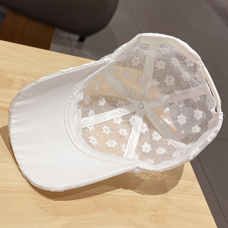 Breathable Flowers Lace Baseball Cap; Sunscreen Hollow Out Adjustable Sports Sun Hat For Women - Image 6