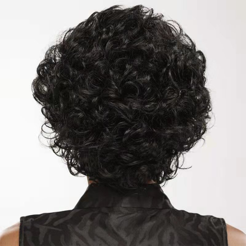 Black high-temperature silk wig women's short curly hair rose net chemical fiber headgear - Image 2