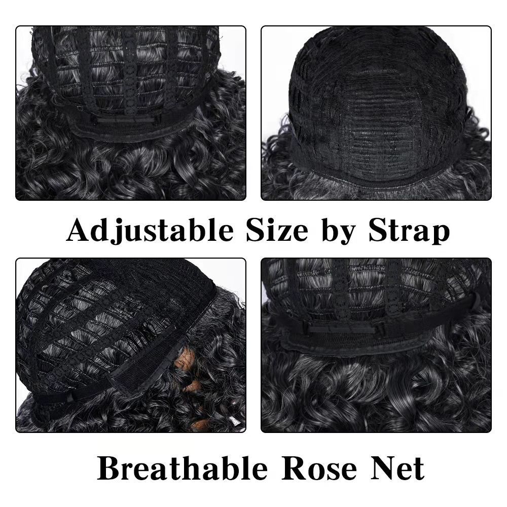 Black high-temperature silk wig women's short curly hair rose net chemical fiber headgear - Image 3