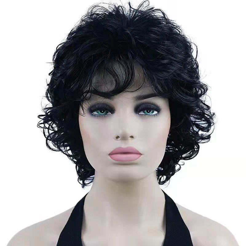 Black high-temperature silk wig women's short curly hair rose net chemical fiber headgear - Image 4