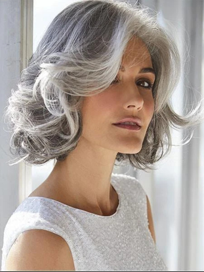Bobble head wig women's short hair in the silver gray chemical fiber head cover - Image 3