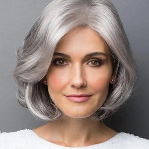 Bobble head wig women's short hair in the silver gray chemical fiber head cover