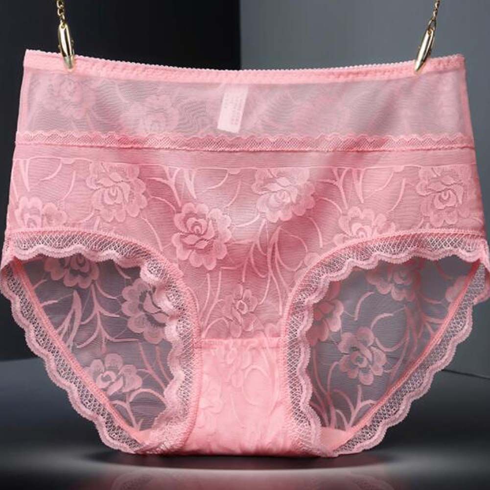 3 Pcs Lace Sexy Bikini Panties Rose Mesh Underwear High Waist Plus Size Panties for Women Pack,Wine Red Royal Blue Black - Image 2