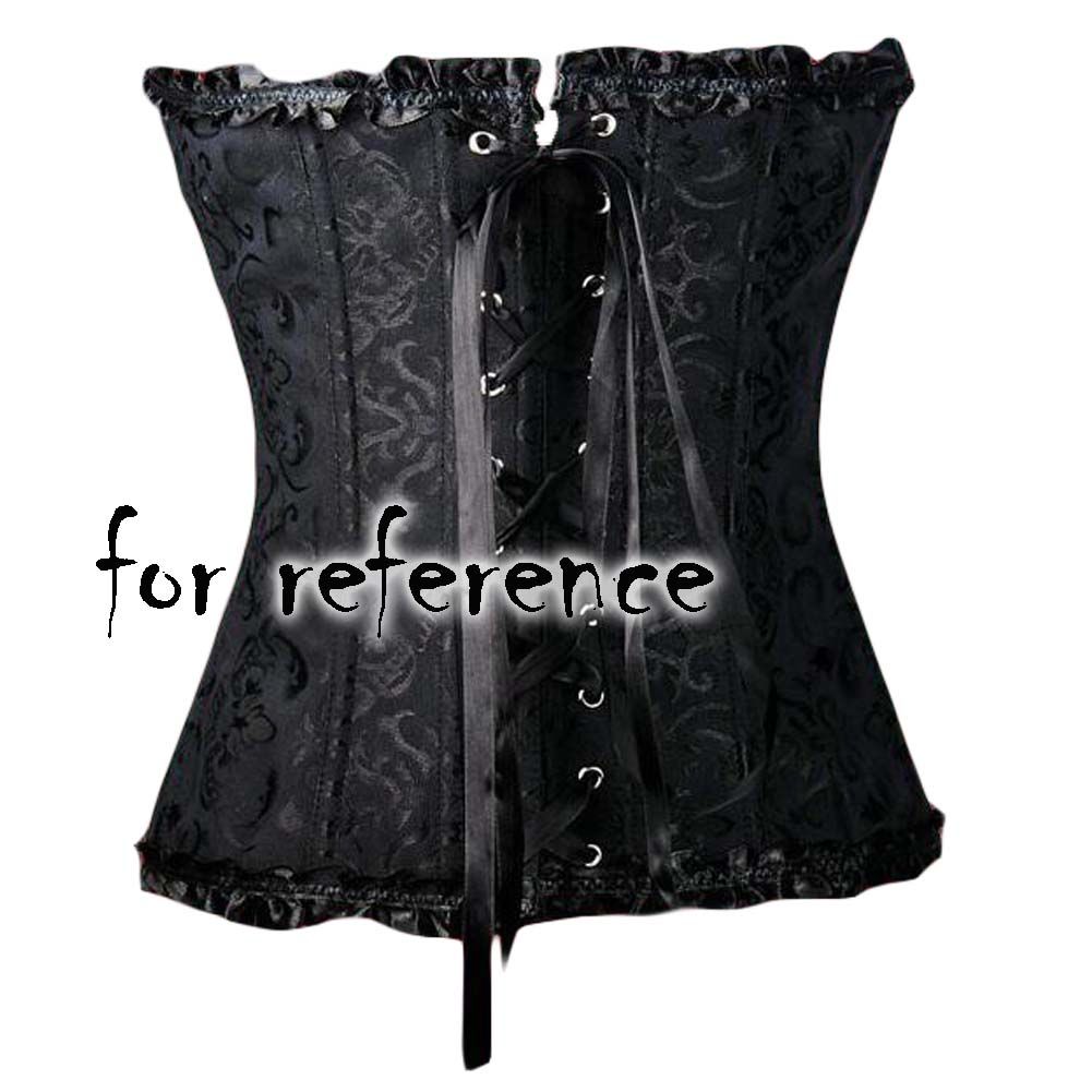 Womens Floral Lace Up Corset Overbust Waist Cincher Bustier Top, Red Black - Image 2