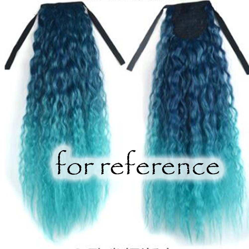 Wavy Curly Wrap Around Ponytail Wig Extension Woman Drawstring Synthetic Hair Extension Fluffy Hairpiece,Gradient Peacock Green - Image 2