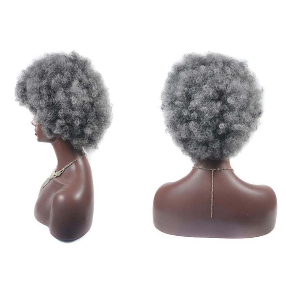 Grey Short Afro Curly Hair Wigs Women Large Fluffy Synthetic Hair Short Full Wig for Party and Daily - Image 2