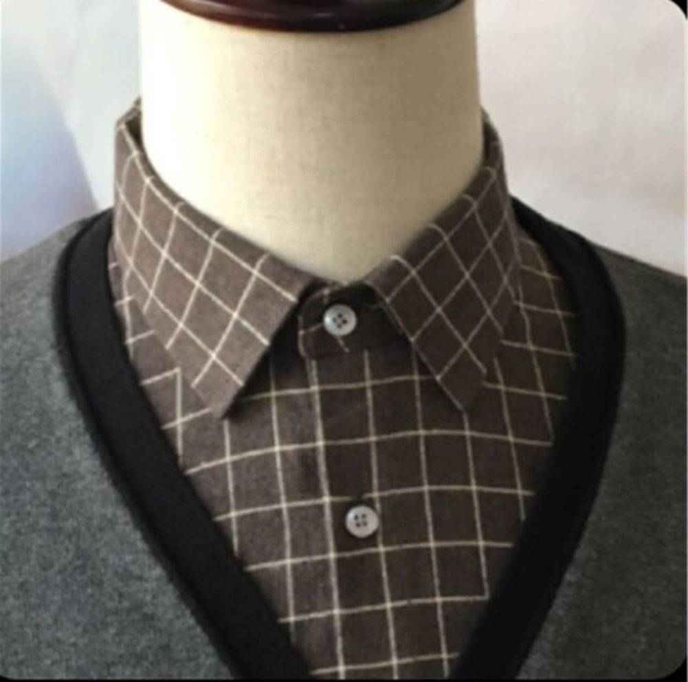 Men's Detachable Lapel False Collar for Sweater Half Shirt Blouse Coffee Plaid - Image 2