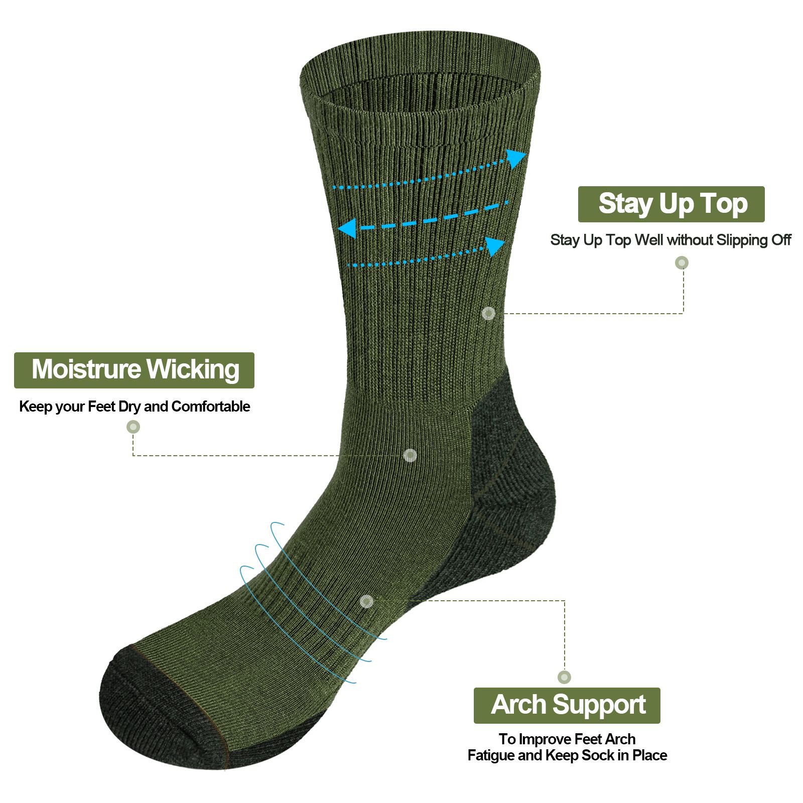 Mens Moisture Wicking Mid Calf Thermal Work Boot Sports Hiking Socks( 5 Pairs/Pack) - Image 11