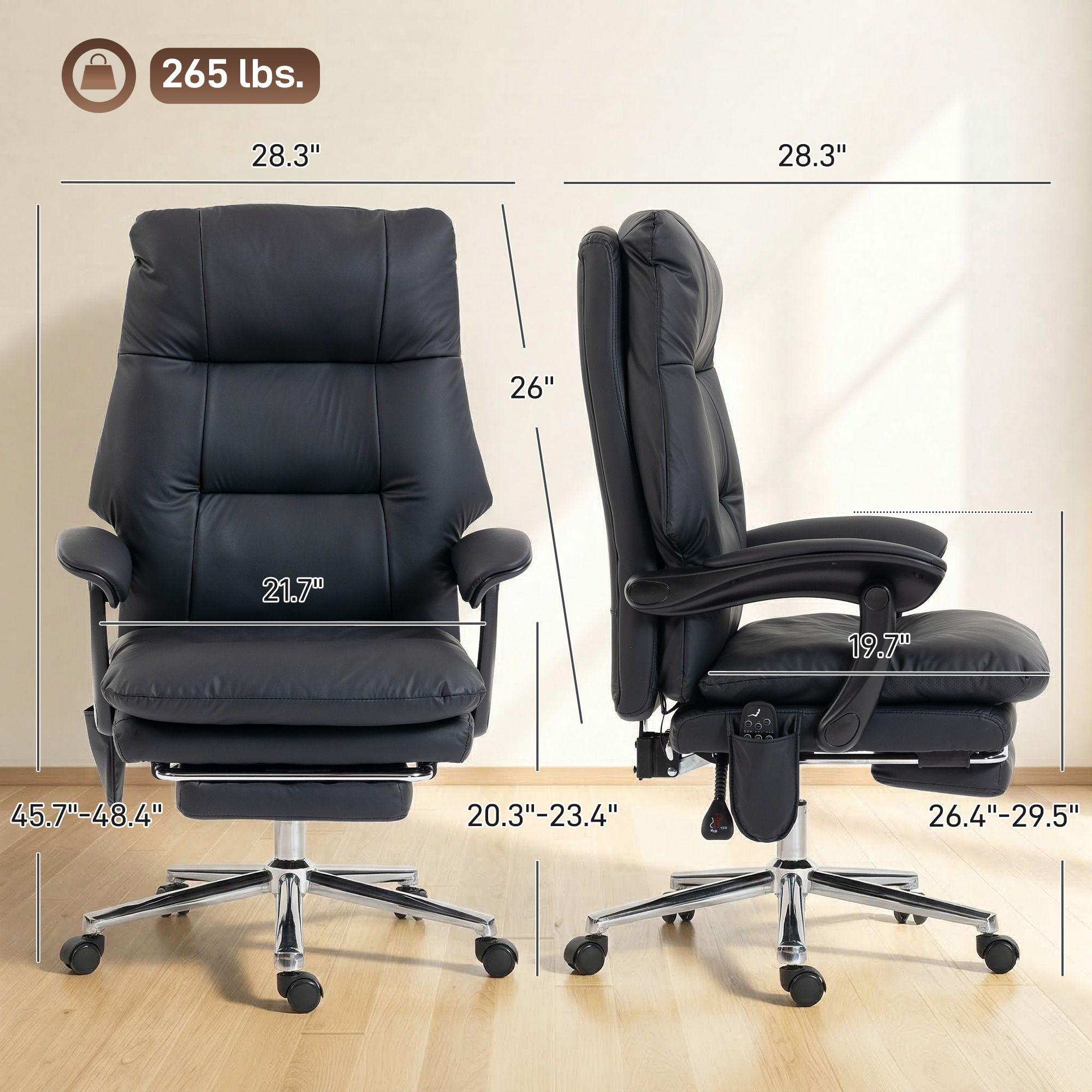 Massage Office Chair with 6-Point Vibration, Pet-Friendly Faux Leather Ergonomic Executive Desk Chair, Black - Image 2