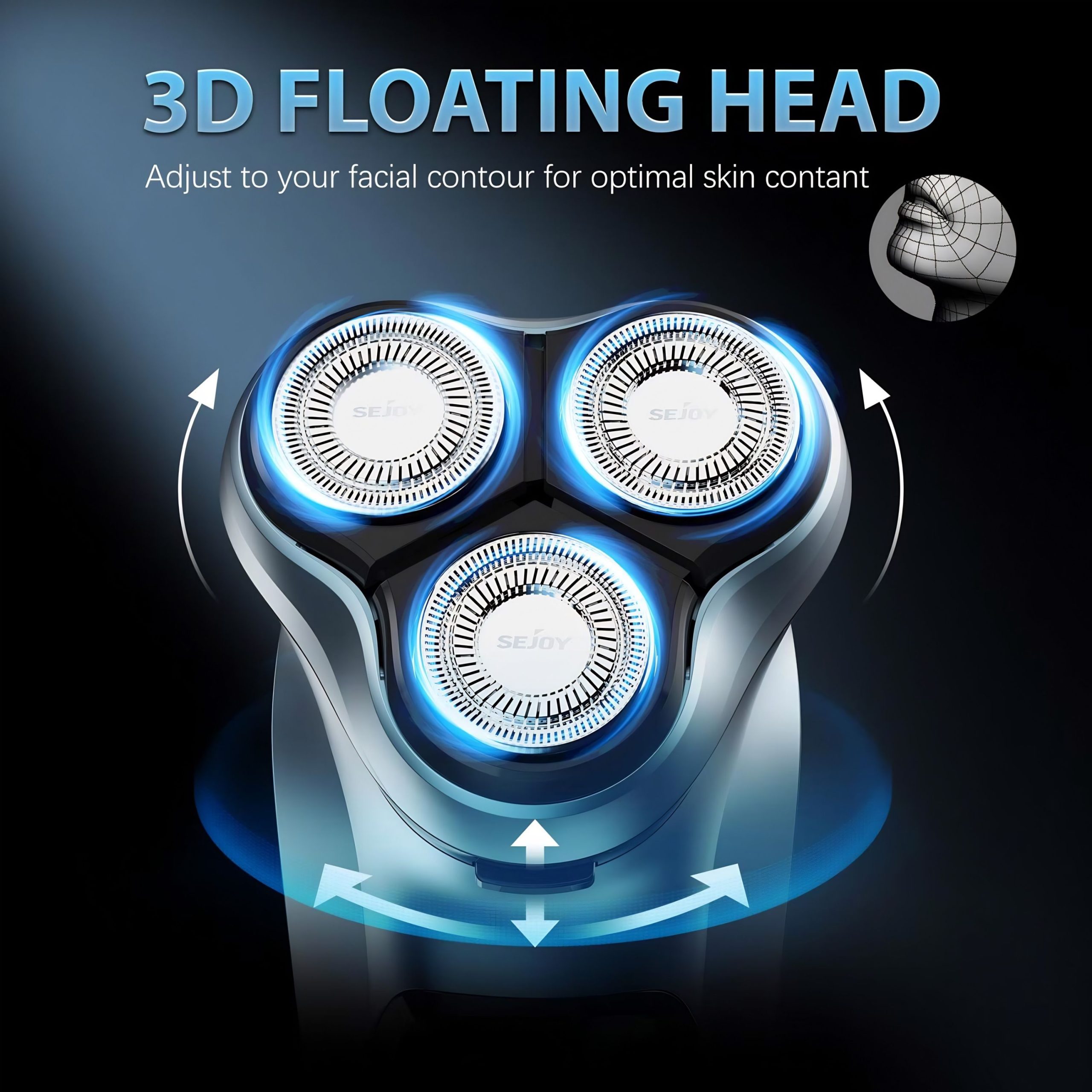 SEJOY Electric Shaver with Pop-Up Trimmer – 3D Floating Head, Fast 1H Rechargeable Razor, LCD Display - Image 4