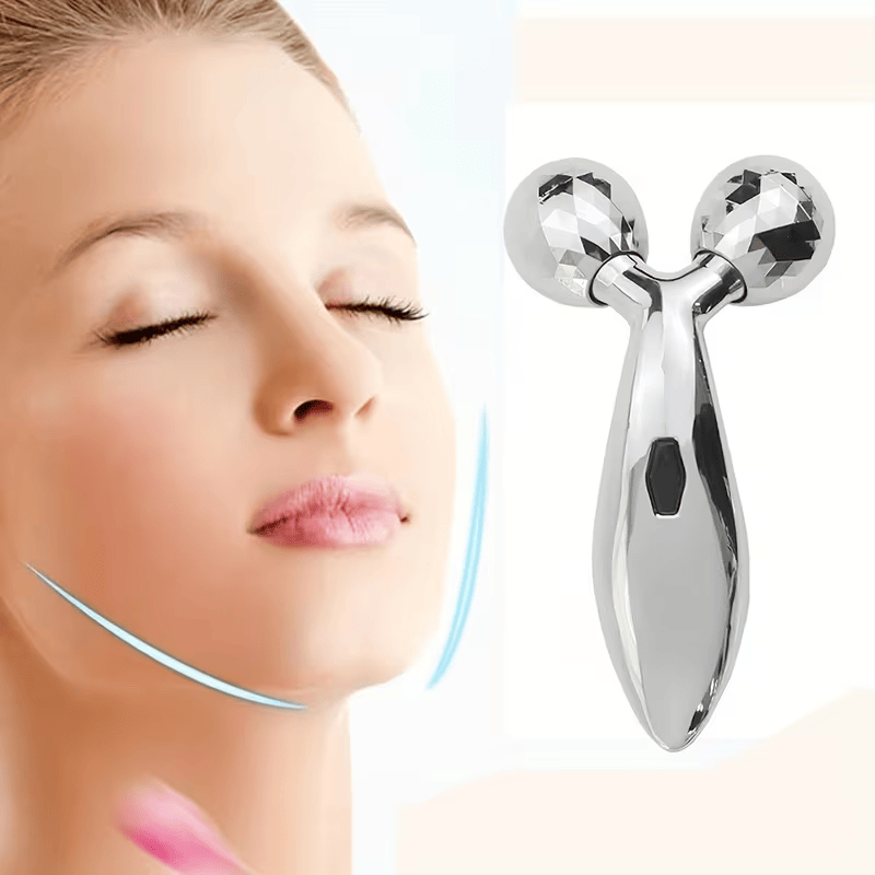 1 piece 3D manual roller massager, 2 pieces circular Y-shaped 360° rotating face, neck and full body relaxation device, facial massage relaxation beauty and skincare tool, silver - Image 2