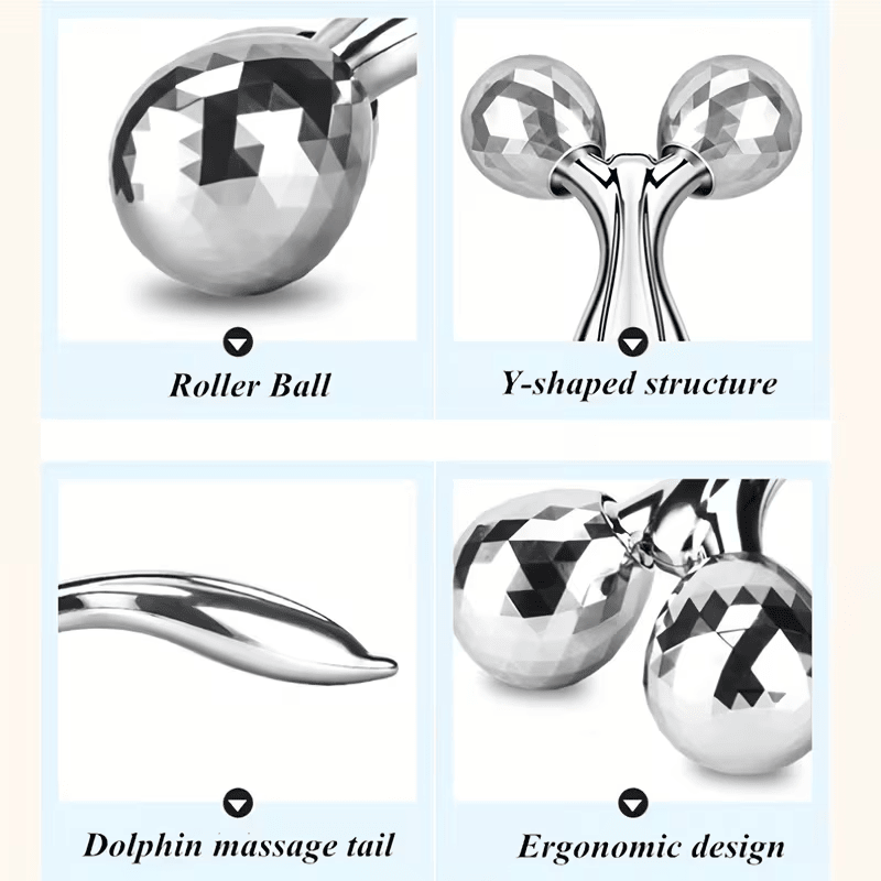 1 piece 3D manual roller massager, 2 pieces circular Y-shaped 360° rotating face, neck and full body relaxation device, facial massage relaxation beauty and skincare tool, silver - Image 3