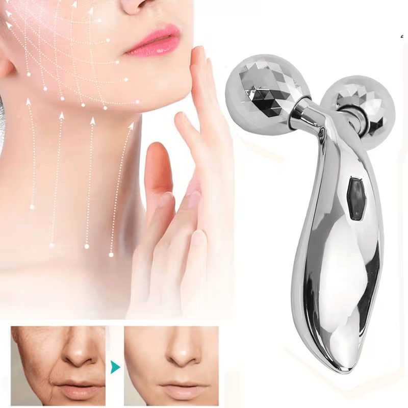 1 piece 3D manual roller massager, 2 pieces circular Y-shaped 360° rotating face, neck and full body relaxation device, facial massage relaxation beauty and skincare tool, silver - Image 4