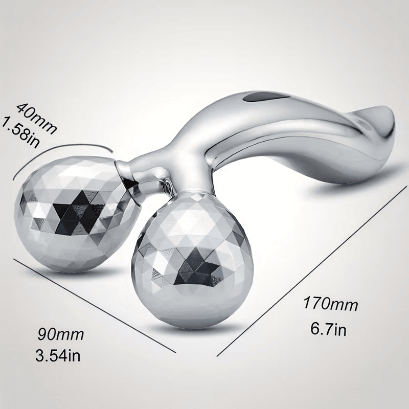 1 piece 3D manual roller massager, 2 pieces circular Y-shaped 360° rotating face, neck and full body relaxation device, facial massage relaxation beauty and skincare tool, silver - Image 5