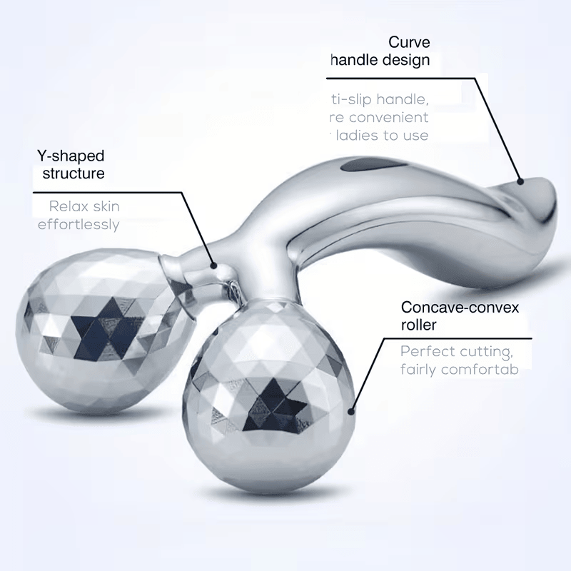 1 piece 3D manual roller massager, 2 pieces circular Y-shaped 360° rotating face, neck and full body relaxation device, facial massage relaxation beauty and skincare tool, silver - Image 7