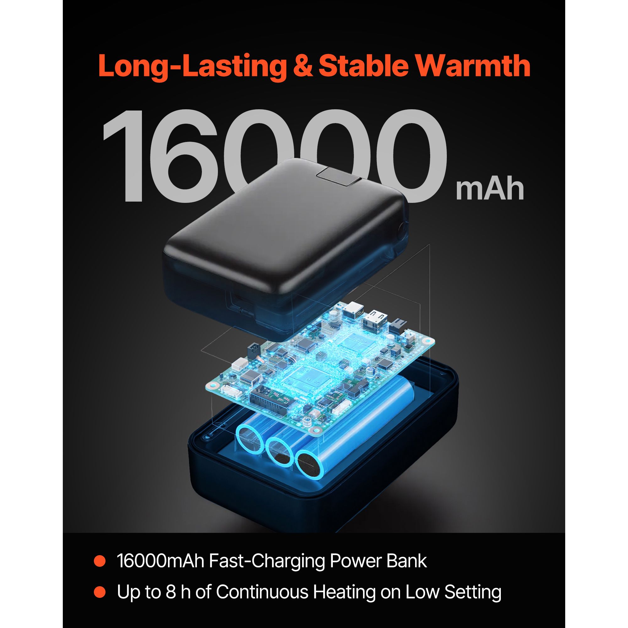 Heated Sweatshirt Hoodie for Men Women, Heated Jacket Unisex with 7.4V 16000mAh Rechargeable Power Bank Pack, 5 Heating Zones, 3 Temp Levels, 4-8H Warmth, for Winter Outdoor Camping, Black, XXL Size - Image 3