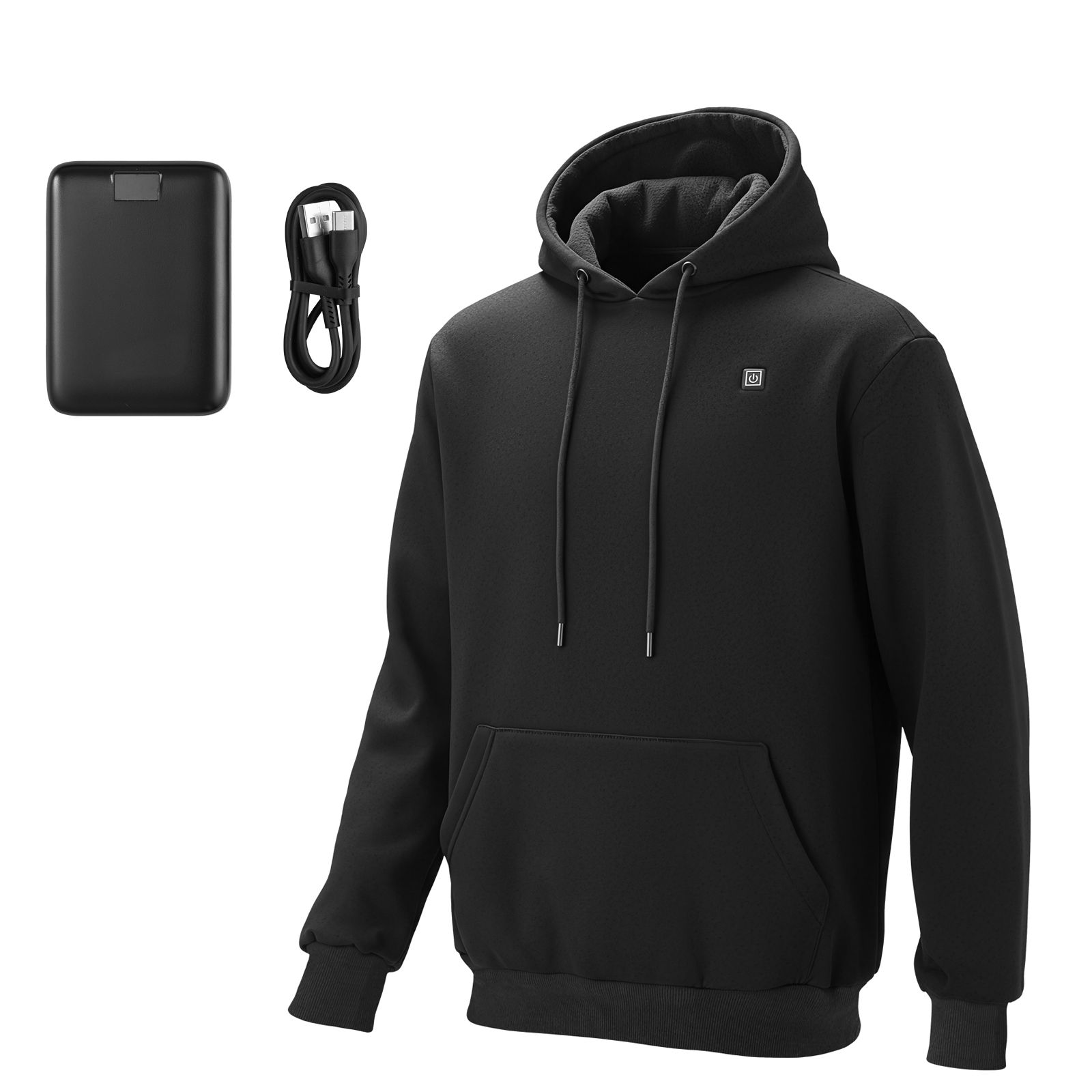 Heated Sweatshirt Hoodie for Men Women, Heated Jacket Unisex with 7.4V 16000mAh Rechargeable Power Bank Pack, 5 Heating Zones, 3 Temp Levels, 4-8H Warmth, for Winter Outdoor Camping, Black, XXL Size