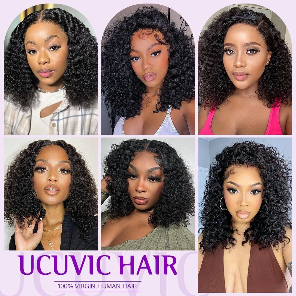 Short Bob Curly Human Hair Wigs With Bangs 100% Brazilian Real Human Hair Wig For Black Women 12 Inch Bob Wigs Glueless kinky Curly Machine Made None Lace Front Wig Natural Black - Image 5