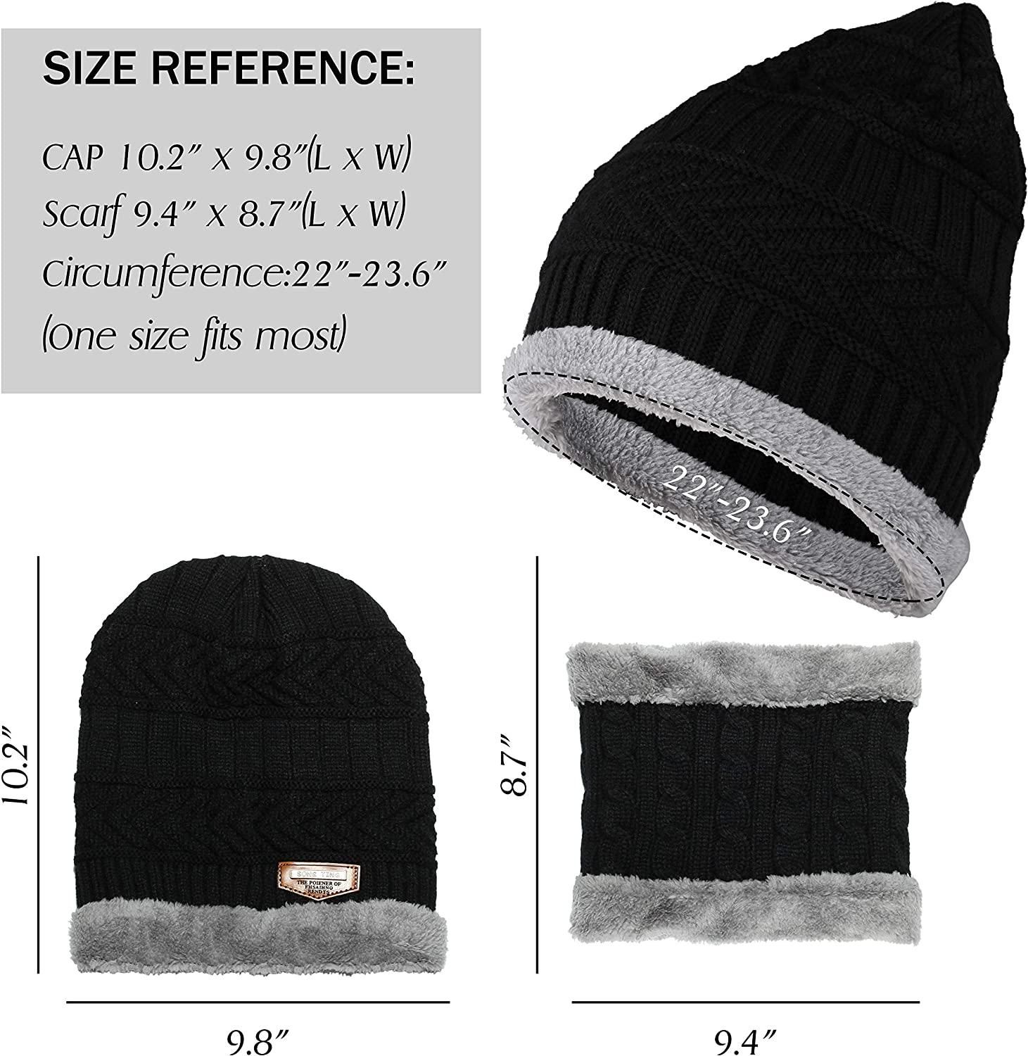 Winter Slouchy Beanie Hat Scarf Set Warm Knit Hat Thick Fleece Lined Knit Skull Caps for Men Women Gloves Touch Screen - Image 2