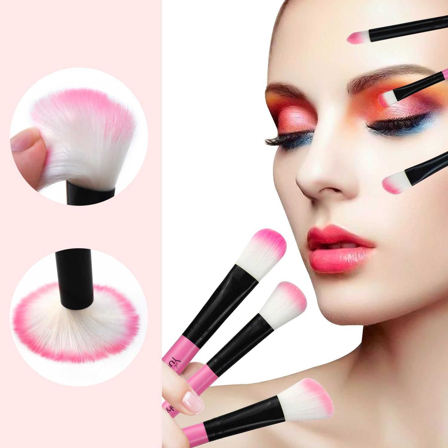 32 professional makeup brushes set; facial eye shadow eyeliner foundation blush lip powder liquid cream blending brush (pink) - Image 3