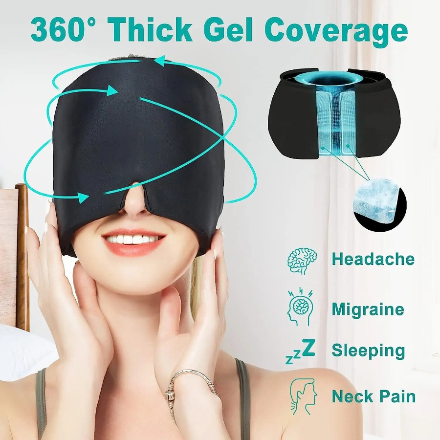 360° Massage Migraine Relief Hat Stress Relief Eye Mask Gel Hot Cold Therapy Headache Pain Relief Cap Ice Head Wrap for Headache and Puffy Eyes - Image 2