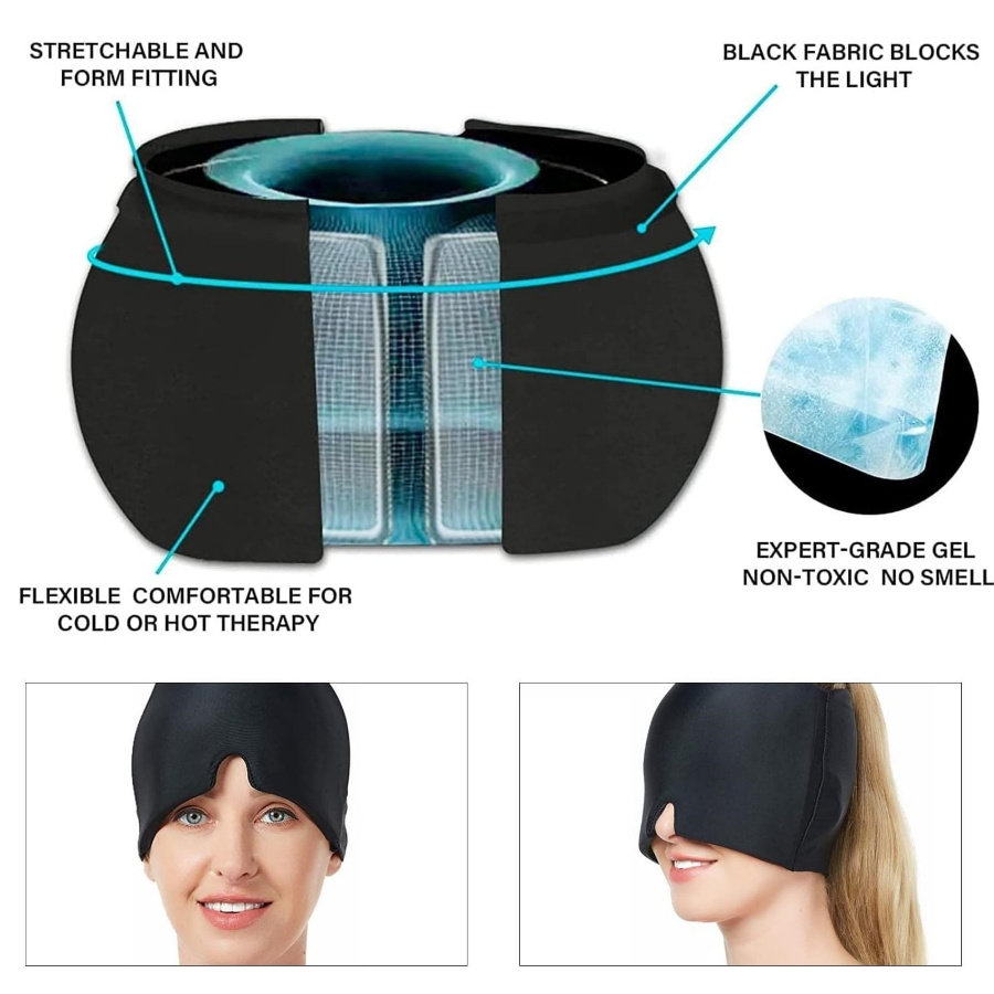 360° Massage Migraine Relief Hat Stress Relief Eye Mask Gel Hot Cold Therapy Headache Pain Relief Cap Ice Head Wrap for Headache and Puffy Eyes - Image 5