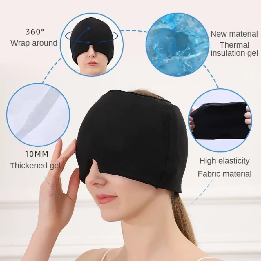 360° Massage Migraine Relief Hat Stress Relief Eye Mask Gel Hot Cold Therapy Headache Pain Relief Cap Ice Head Wrap for Headache and Puffy Eyes - Image 6