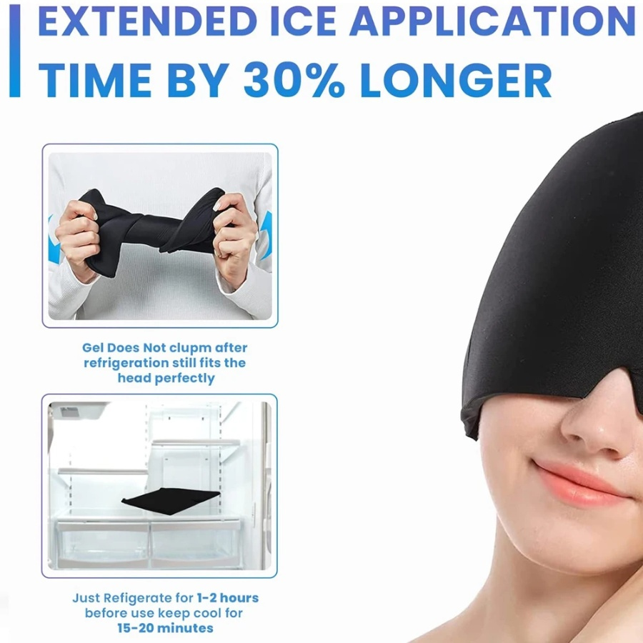 360° Massage Migraine Relief Hat Stress Relief Eye Mask Gel Hot Cold Therapy Headache Pain Relief Cap Ice Head Wrap for Headache and Puffy Eyes - Image 7