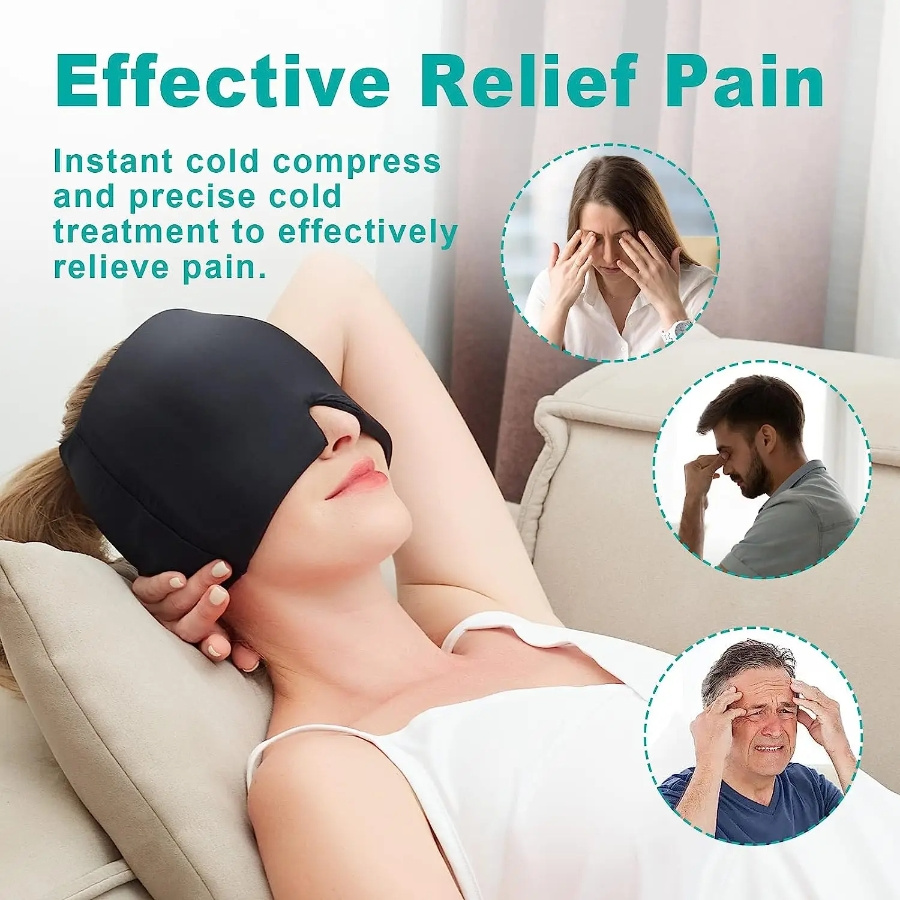 360° Massage Migraine Relief Hat Stress Relief Eye Mask Gel Hot Cold Therapy Headache Pain Relief Cap Ice Head Wrap for Headache and Puffy Eyes