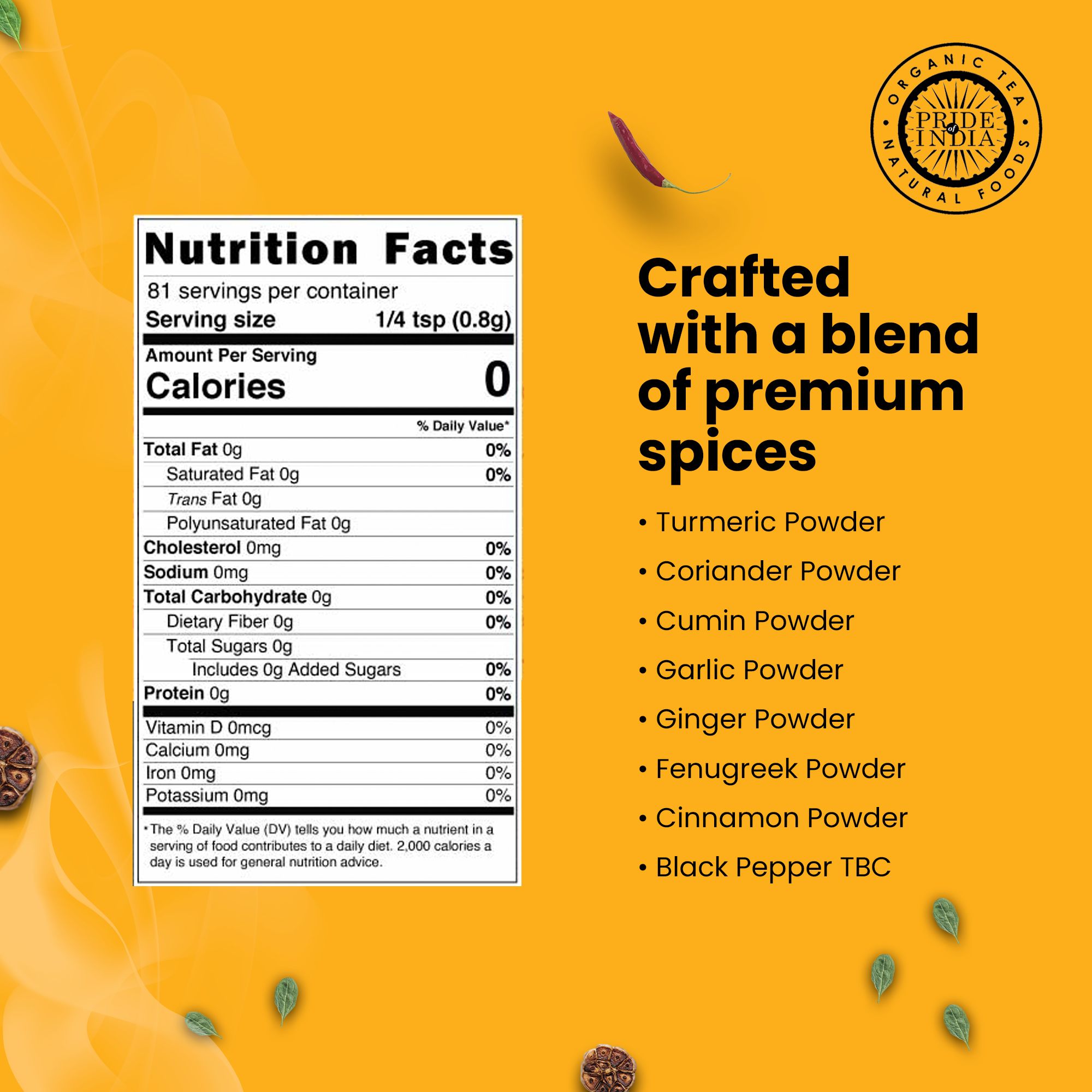 Pride of India Turmeric Tandoori Rub 2.3 oz (65 gm) w/ Convenient Dual Sifter Cap Bold Smoky Golden Flavor| Used for Marinating Seasoning Flavoring Spicing | Vegan and Gluten Free - Image 3