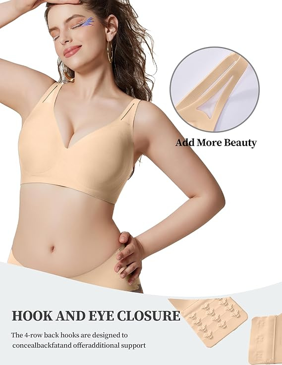 Bras for Women Wireless Deep V Mesh Comfortable Bralette Supportive Tshirt Bra No Underwire Seamless Push Up Full Coverage Everyday Bras - Image 14