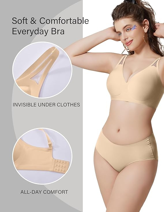 Bras for Women Wireless Deep V Mesh Comfortable Bralette Supportive Tshirt Bra No Underwire Seamless Push Up Full Coverage Everyday Bras - Image 15
