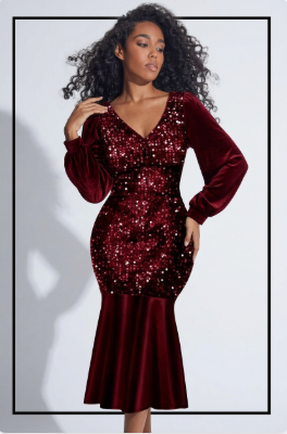 Sequined Mermaid Hem Dress, Elegant Long Sleeve V Neck Dress For Party & Banquet, Women's Clothing - Image 2
