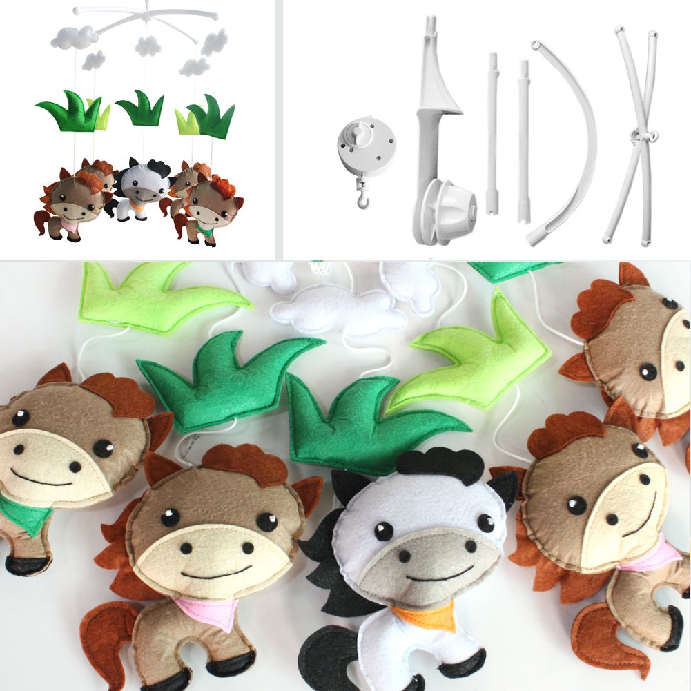 Horse Handmade Baby Crib Mobile Animal Hanging Musical Mobile Infant Nursery Room Toy Decor - Image 2