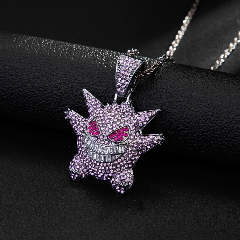 Punk Style Hip Hop Ghost Pendant Necklace Full Zircon Necklace Chain For Men - Image 9