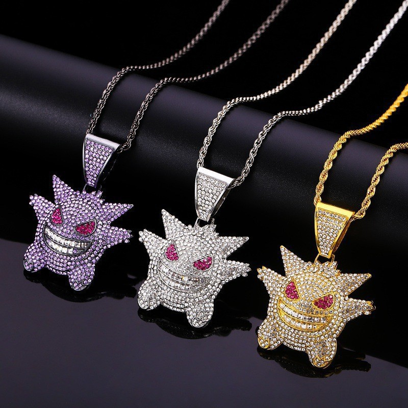 Punk Style Hip Hop Ghost Pendant Necklace Full Zircon Necklace Chain For Men - Image 20
