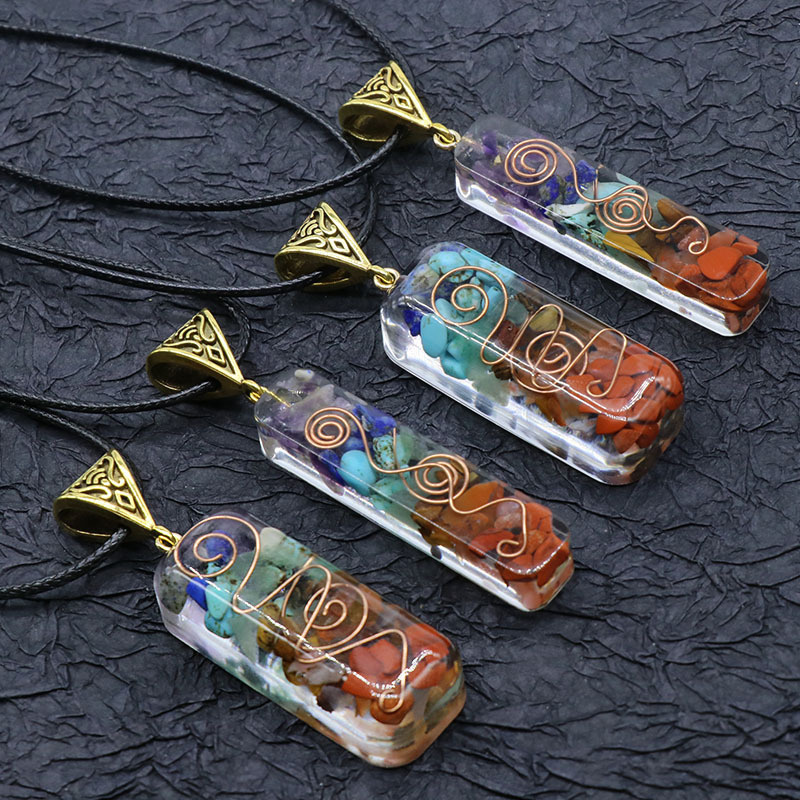 1pc 7 Chakra Crystalized Pendant; Colored Pendant Jewelry Necklace With Leather Lanyard For Men - Image 2