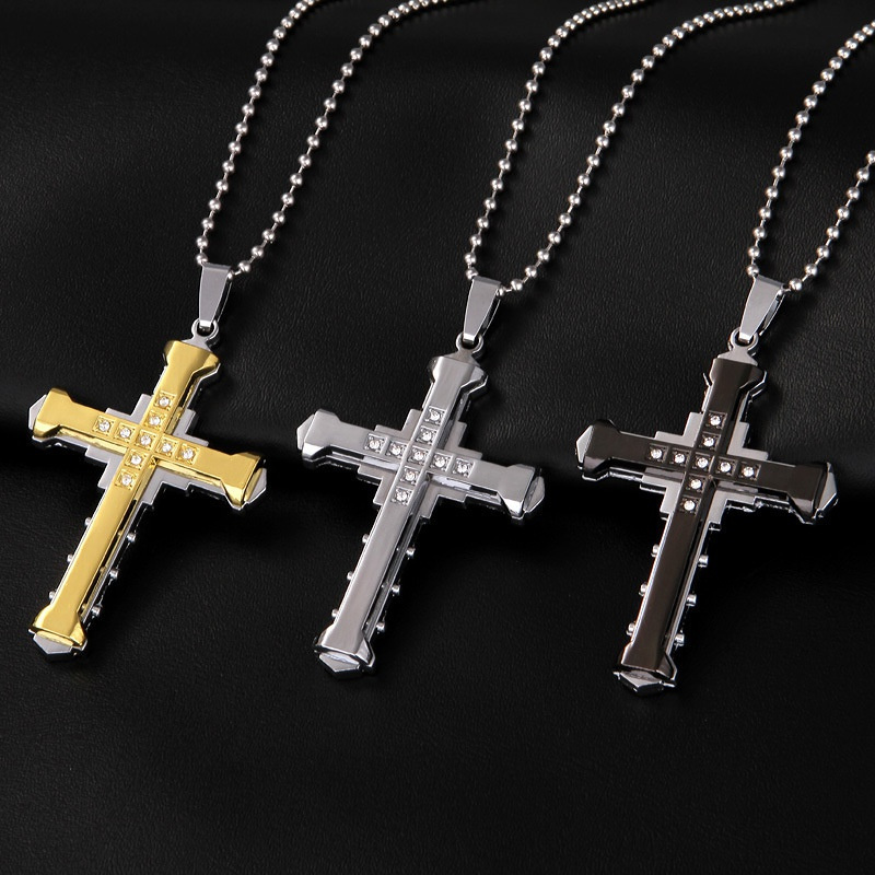 Fashionable Men Jesus Cross Zircon Necklace Gold Plated Cross Pendant Hip Hop Necklaces for Men Jewelry Party Anniversary Gift - Image 12