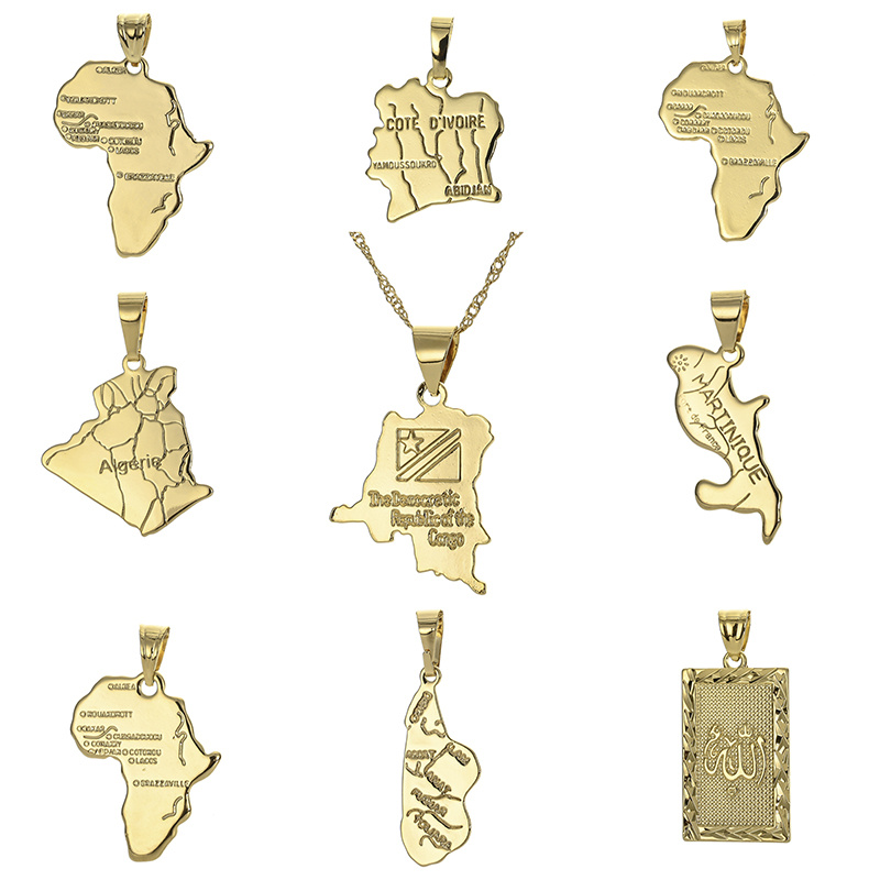 Africa Congo Algeria Map Pendant Necklace For Women Men Gold Color Copper Chain Necklaces Hiphop Style - Image 24