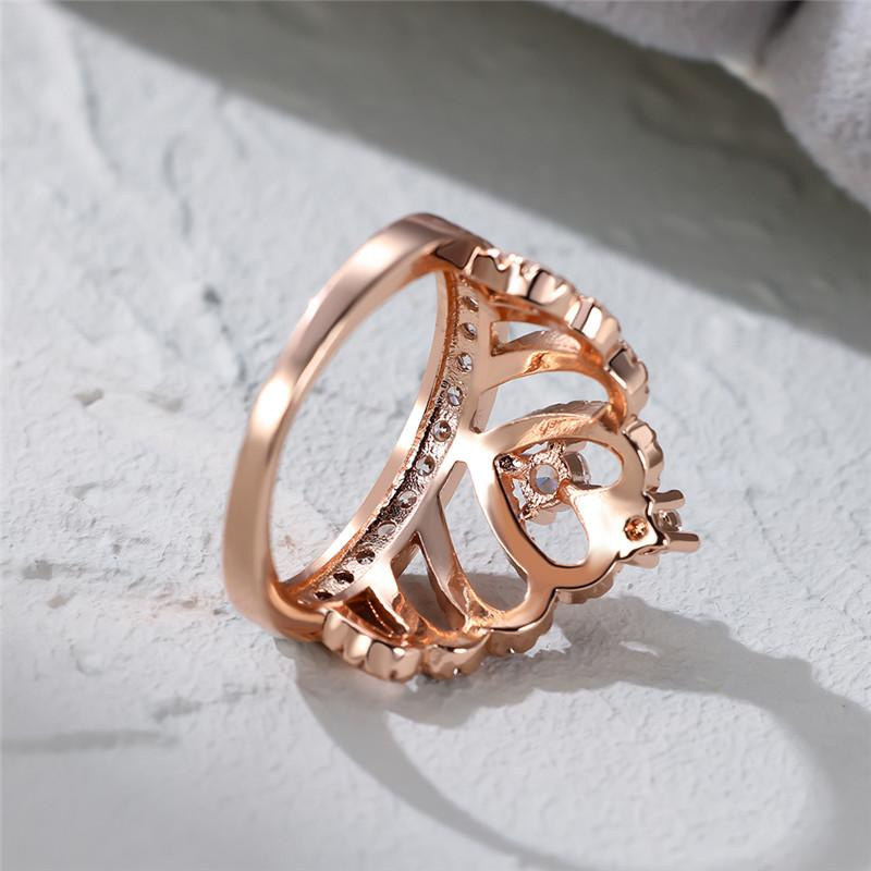 Love Heart Crown Shape Promise Ring 18K Gold Plated Copper Finger Ring For Wedding / Engagement / Valentine's Day Jewelry Gift - Image 9