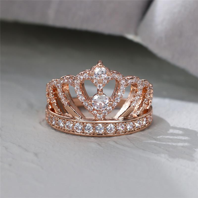 Love Heart Crown Shape Promise Ring 18K Gold Plated Copper Finger Ring For Wedding / Engagement / Valentine's Day Jewelry Gift - Image 13