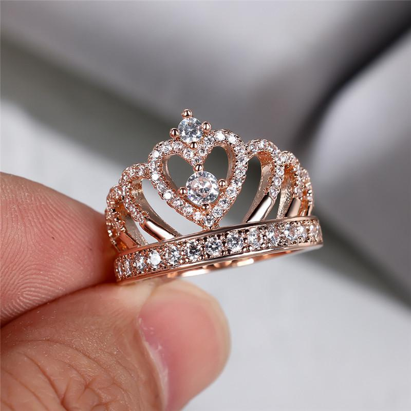 Love Heart Crown Shape Promise Ring 18K Gold Plated Copper Finger Ring For Wedding / Engagement / Valentine's Day Jewelry Gift - Image 26
